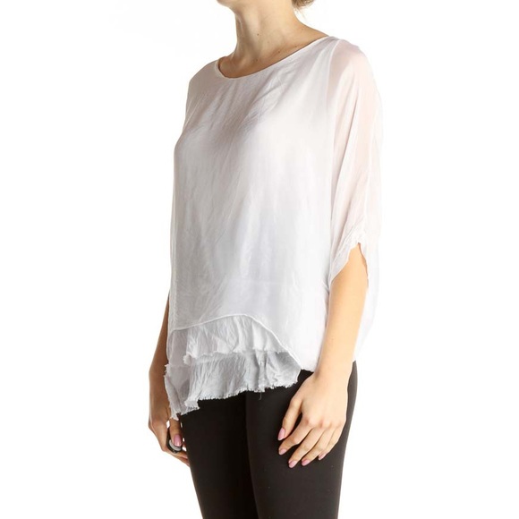 Silk White Blouse with Layered Hem made in Italy - Picture 9 of 13